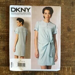Vogue Sewing Pattern V1488 DKNY Womens Waist Tie Dress and Slip 6-14 UNCUT